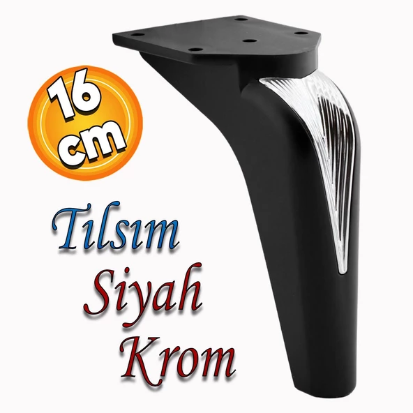 Tılsım Mobilya Yükseltci Kanepe Sehpa TV Ünitesi Koltuk Ayağı Baza Ayakları Siyah Krom 16 cm ürün görseli 1