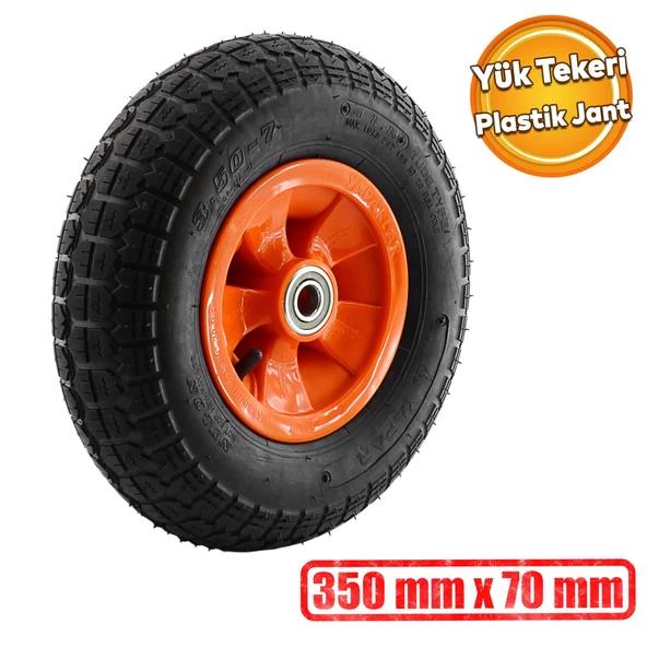 El Arabası Yük Taşıma Tekeri Siboplu Bilyeli Rulmanlı Şişme Havalı 350x70 mm Plastik Jant Tekerlek ürün görseli 1