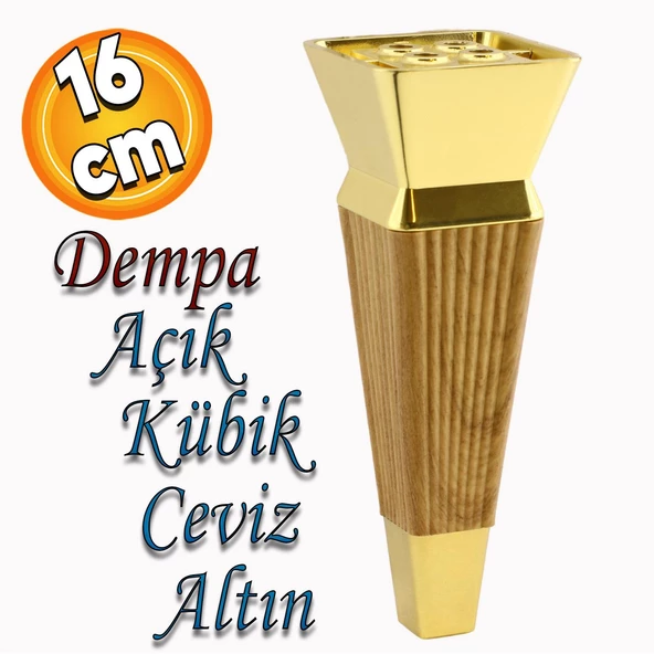 Dempa Lüks Mobilya Kanepe Sehpa TV Ünitesi Koltuk Ayağı Baza Ayakları Açık Kübik Ceviz 16 cm ürün görseli 1