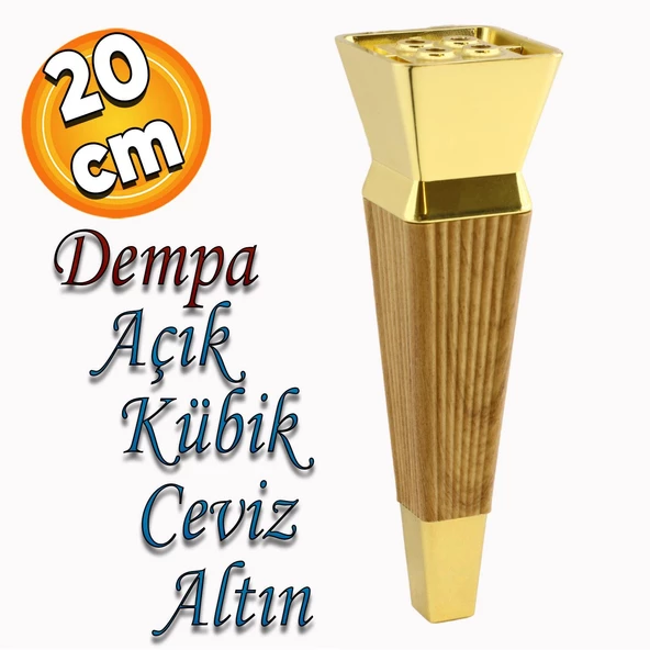 Dempa Lüks Mobilya Kanepe Tv Ünitesi Koltuk Ayağı Konsol Ayakları Açık Kübik Ceviz Altın 20 Cm ürün görseli 1
