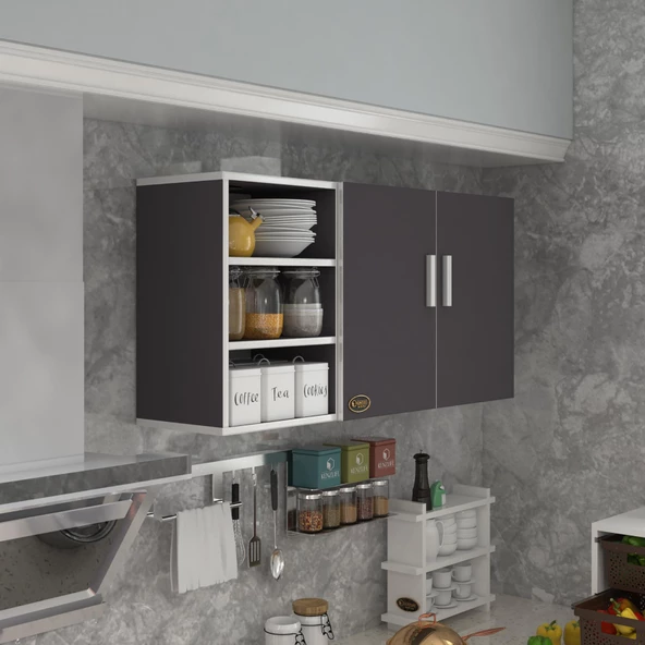 Kenzlife hazır mutfak castus22 gri 060*120*22 mutfak banyo dolabı kapaklı raflı ürün görseli 1