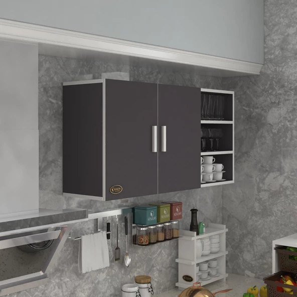 Kenzlife hazır mutfak fulvus22 gri 060*120*22 mutfak banyo dolabı kapaklı raflı ürün görseli 1