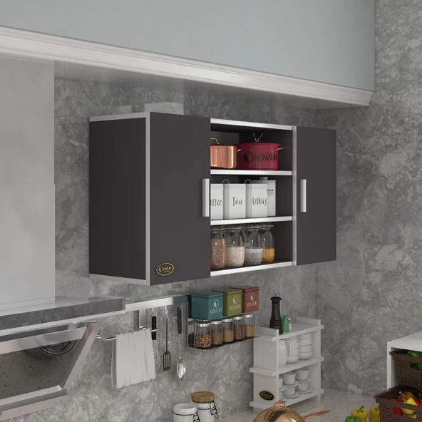 Kenzlife hazır mutfak honnor22 gri 060*120*22 mutfak banyo dolabı kapaklı raflı ürün görseli 1