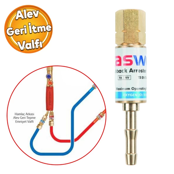 Kasweld Alev Geri Tepme Valfi Oksijen Kaynak 3006 O Gaz Şalome Tüp Hamlaç Regülatör Lülesi 20 Bar ürün görseli 1