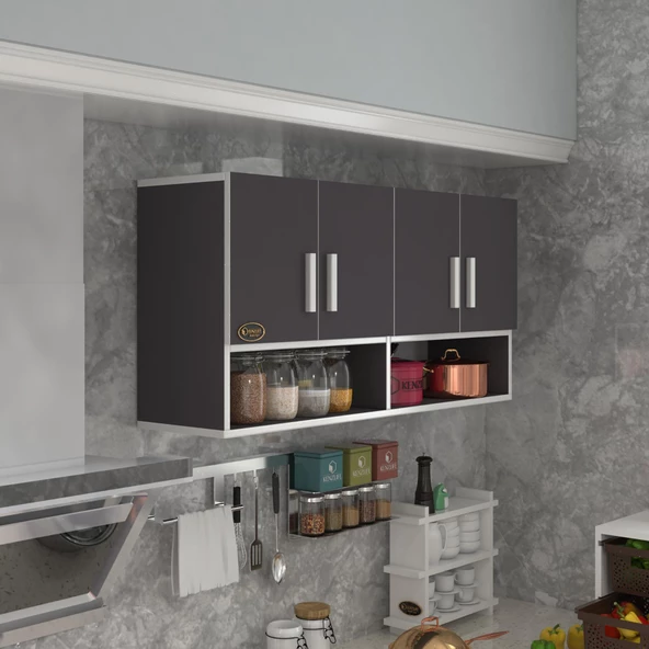 Kenzlife hazır mutfak vesper gri 060*120*32 mutfak banyo dolabı kapaklı raflı ürün görseli 1
