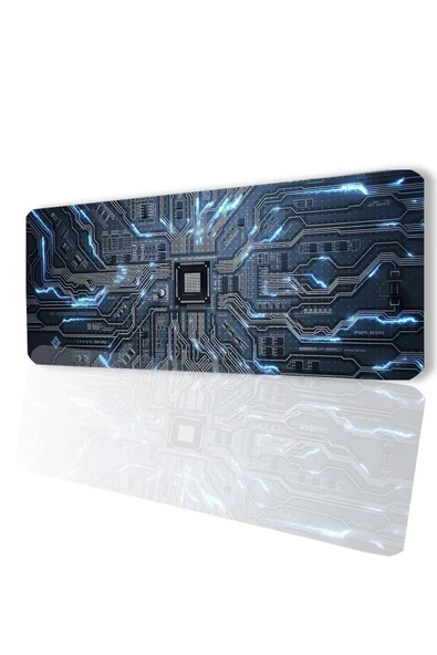 SonicTouch Çip Devre Desenli Kaymaz Gaming Oyuncu Masaüstü Dikişsiz Klavye Mouse Pad 32x70Cm ürün görseli 1