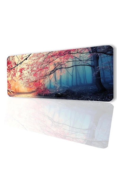 SonicTouch Gün Işığı Kiraz Ağacı Ormanı Temalı Kaymaz Gaming Oyuncu Masaüstü Dikişsiz Klavye Mouse Pad 32x70Cm ürün görseli 1
