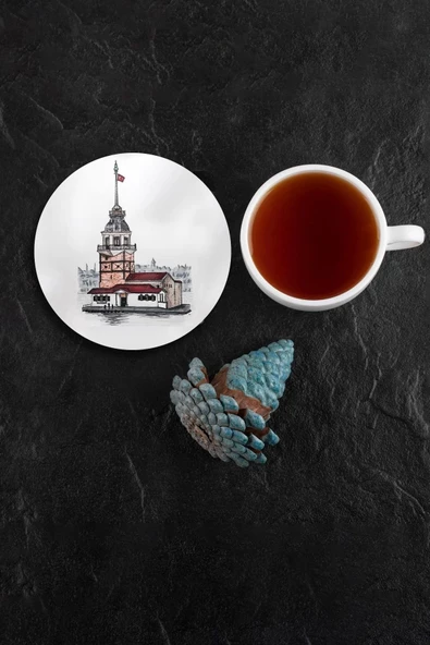 Valerine Life Kız Kulesi Figürlü Yıkanabilir Kaydırmaz Ofis Çay ve Fincan Bardak Altlığı 10x10cm 6 Adet ürün görseli 1