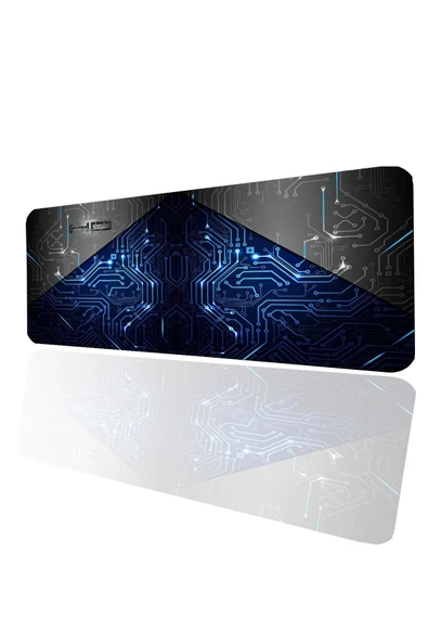 SonicTouch Mavi Devre Desenli Kaymaz Gaming Oyuncu Masaüstü Dikişsiz Klavye Mouse Pad 32x70Cm ürün görseli 1