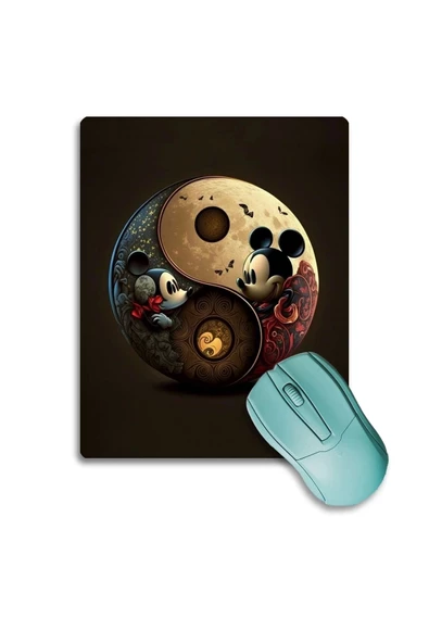 SonicTouch Kahverengi Miki Fare Ying Yang Temalı Kaydırmaz Gaming Oyuncu Dikişsiz Mouse Pad17x21cm ürün görseli 1