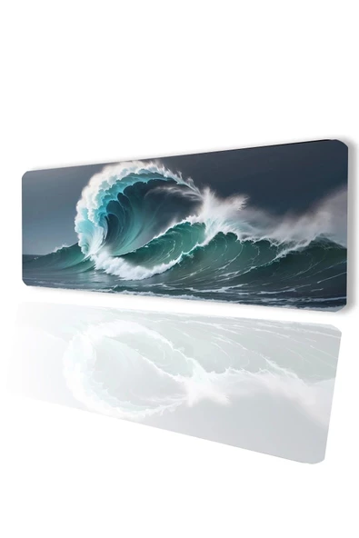 SonicTouch Dalgaların İhtişamı Ay Yıldızlı Kaymaz Gaming Oyuncu Masaüstü Dikişsiz Klavye Mouse Pad 32x70Cm ürün görseli 1