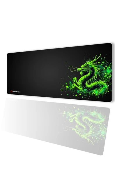 SonicTouch UltraGrand Siyah Neon Yeşili Ejder Dragon Dikişsiz Xxl Gaming Oyuncu Masaüstü Klavye Mouse Pad 40x90Cm ürün görseli 1