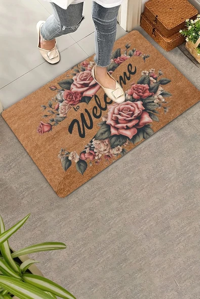 Valerine Life Kırmızı Trento Gülleri Welcome Kapı Önü Paspası 45x70cm ürün görseli 1