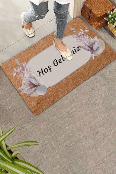 Valerine Life Lotus Çiçeği Pudra Rengi Hoş Geldiniz Kapı Önü Paspası 45x70cm ürün görseli 1