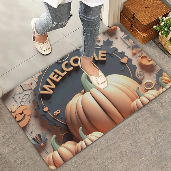 Valerine Life Turuncu Bal Kabağı Welcome Kapı Önü Paspası 45x70cm ürün görseli 1