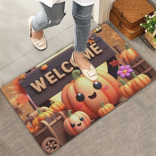 Valerine Life Sevimli Bal Kabakları Welcome Kapı Önü Paspası 45x70cm ürün görseli 1