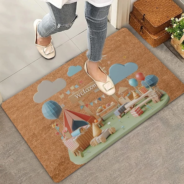 Valerine Life Kamp Piknik Temalı Welcome Kapı Önü Paspası 45x70cm ürün görseli 1
