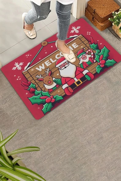 Valerine Life Noel Babalı Yılbaşı Tabelası Welcome Kapı Önü Paspası 45x70cm ürün görseli 1