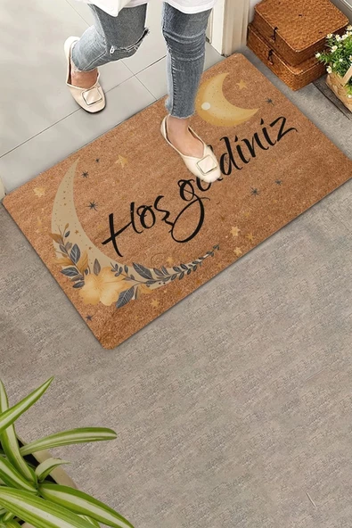 Valerine Life Mehtap Ay ve Yıldız Temalı Hoş Geldiniz Kapı Önü Paspası 45x70cm ürün görseli 1