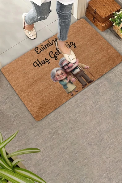 Valerine Life Sevimli Yaşlı Çift Evimize Hoş Geldiniz Kapı Önü Paspası 45x70cm ürün görseli 1