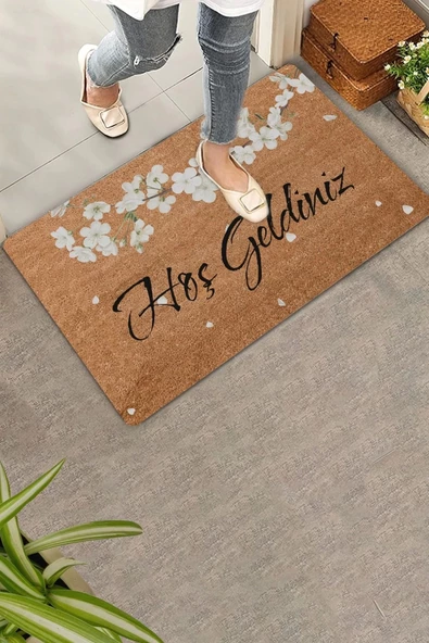 Valerine Life Beyaz Japon Kiraz Çiçeği Hoş Geldiniz Kapı Önü Paspası 45x70cm ürün görseli 1