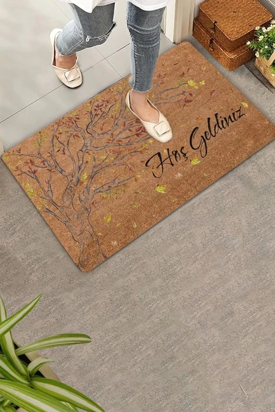 Valerine Life Yaprak Dökümü Ağaç Temalı Hoş Geldiniz Kapı Önü Paspası 45x70cm ürün görseli 1