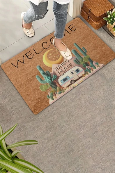 Valerine Life Kaktüs ve Karavan Welcome Kapı Önü Paspası 45x70cm ürün görseli 1