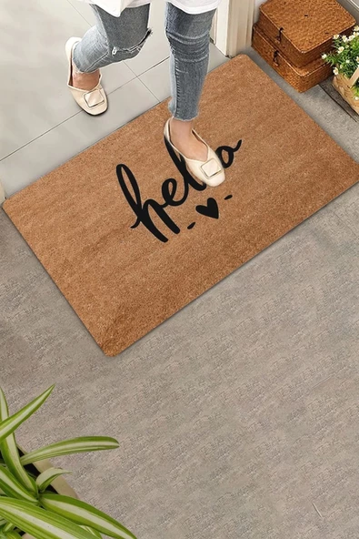 Valerine Life Hello Kalp Welcome Hoş Geldiniz Kapı Önü Paspası 45x70cm ürün görseli 1