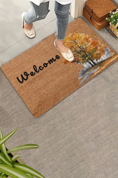 Valerine Life Sonbahar Çınar Ağacı Welcome Kapı Önü Paspası 45x70cm ürün görseli 1