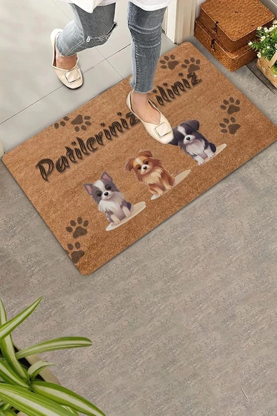Valerine Life Üçlü Sevimli Yavru Köpekler Patilerinizi Silin Kapı Önü Paspası 45x70cm ürün görseli 1