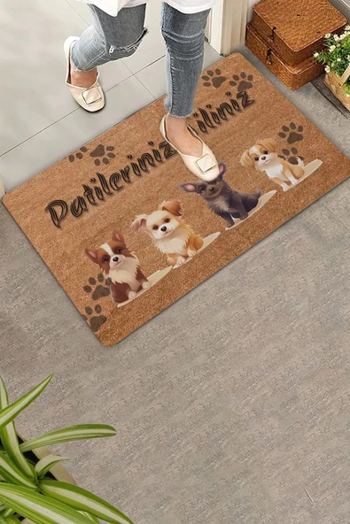 Valerine Life Dörtlü Sevimli Köpekler Patilerinizi Silin Kapı Önü Paspası 45x70cm ürün görseli 1