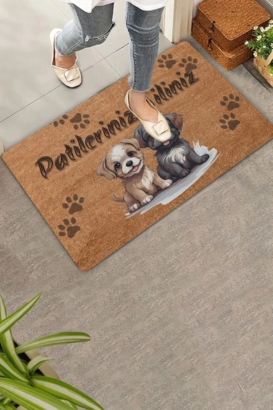Valerine Life Sevimli Yavru Köpekler Patilerinizi Silin Kapı Önü Paspası 45x70cm ürün görseli 1