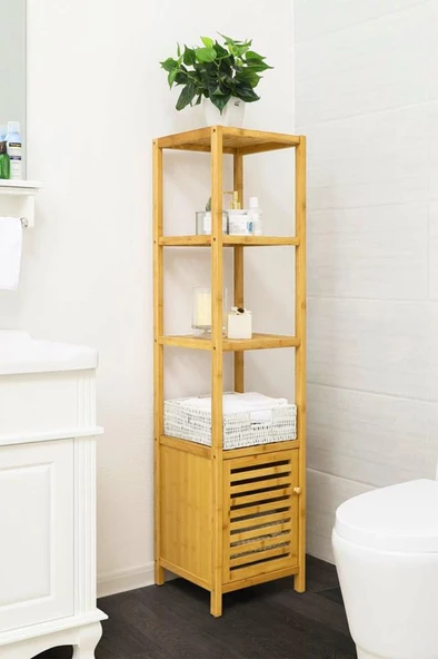 Digithome Bambu Tek Kapaklı 4 Raflı Çok Amaçlı Düzenleyici Organizer Dolap - DB-0003 ürün görseli 1