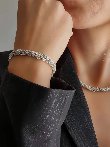 Zırh Örgü Model Çelik Zincir Dokuma Kolye Bileklik Set ürün görseli 1