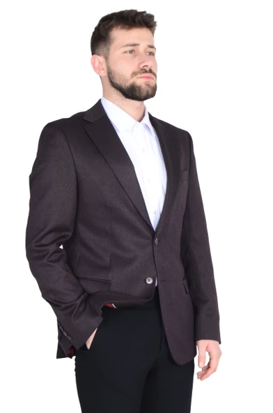 Cengiz İnler Dokulu Mono Yaka Çift Düğme Erkek Ceket ürün görseli 1