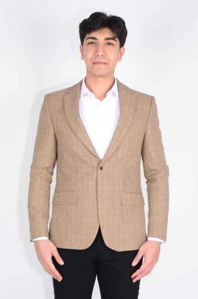 Cengiz İnler Mono Yaka Çift Düğme Ekose Slim Fit Erkek Ceket ürün görseli 1