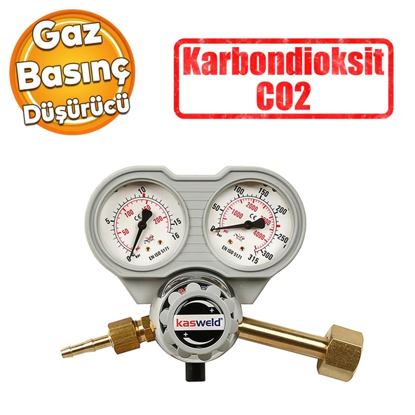 Kasweld 2104 Serisi Karbondioksit CO2 Gaz Basınç Düşürücü Çift Manometreli Tüp Regülatör Kaliteli ürün görseli 1