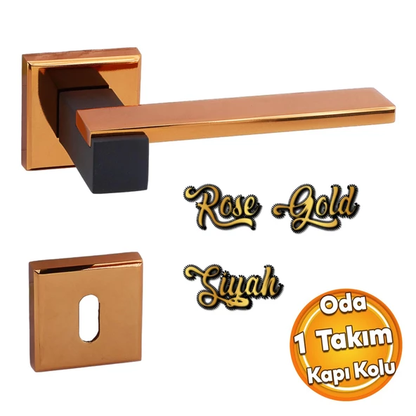 Lüx Rose Mat Siyah Oda Kapı Kolu Rozetli Sürgülü ve Çelik Kapı Sağa Sola Uygun İç Kapı Kol Kulbu ürün görseli 1