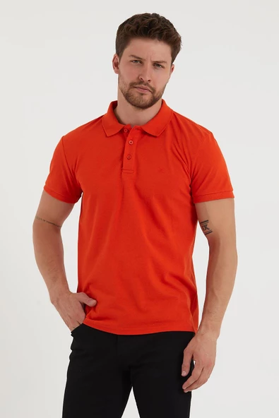 Erkek Regular Fit Polo Yaka Nakışlı T-shirt  Turuncu ürün görseli 1