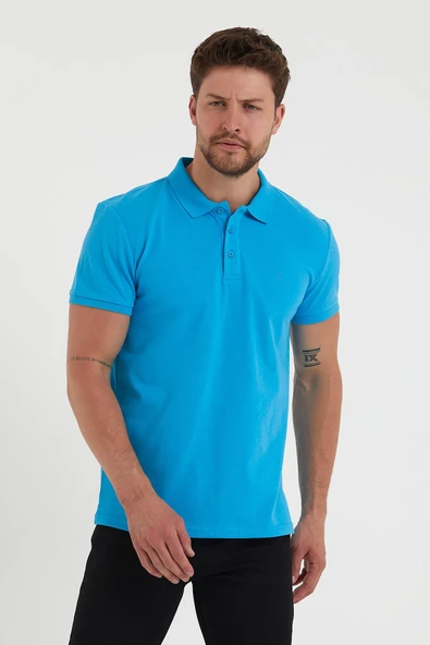 Erkek Regular Fİt Polo Yaka Nakışlı T-shirt  Mavi ürün görseli 1