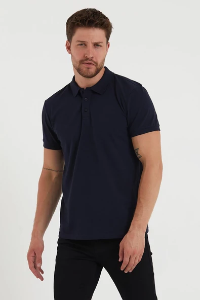 Erkek Regular Fit Polo Yaka Nakışlı T-shirt  Lacivert ürün görseli 1