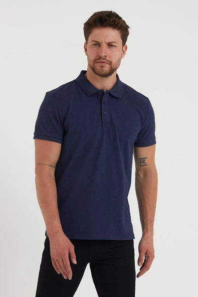 Erkek Regular Fİt Polo Yaka Nakışlı T-shirt  İndigo ürün görseli 1