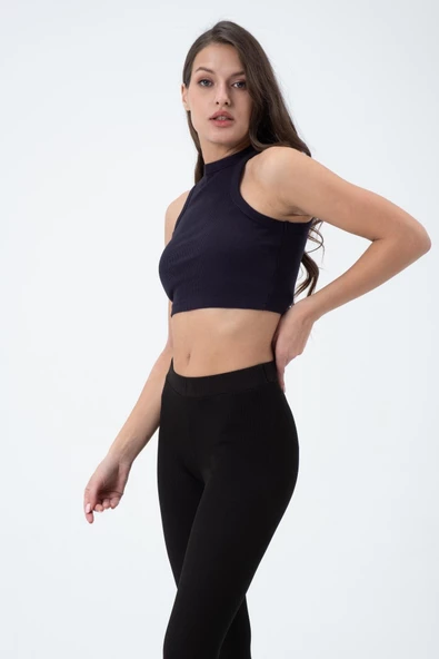 Kadın Kaşkorse Crop Atlet  Lacivert - Resim 3