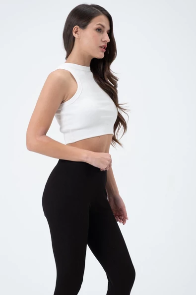 Kadın Kaşkorse Crop Atlet  Ekru - Resim 3