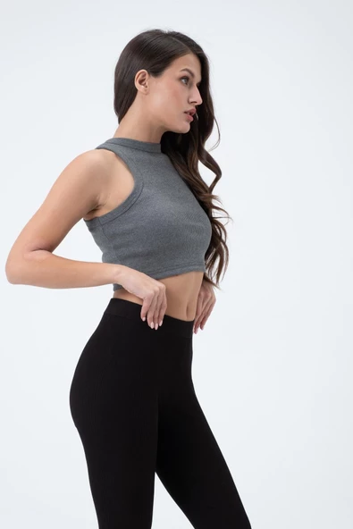 Kadın Kaşkorse Crop Atlet   Gri - Resim 2