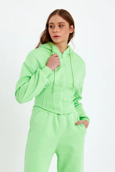 Kadın Korse Detaylı Sweatshirt Yeşil ürün görseli 1