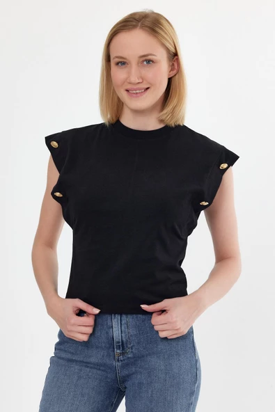 Kadın Basic Geniş Kol T-shirt Siyah ürün görseli 1