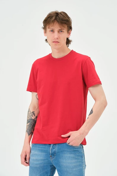 Erkek Bisiklet Yaka Regular Kalıp T-shirt Kırmızı ürün görseli 1