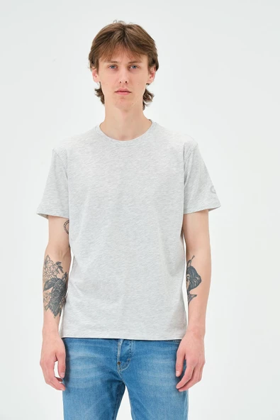 Erkek Bisiklet Yaka Regular Kalıp T-shirt  Kar Melanj ürün görseli 1