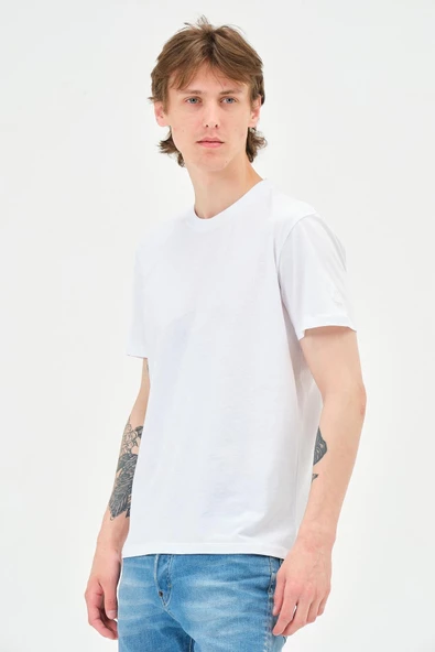 Erkek Bisiklet Yaka Regular Kalıp T-shirt Beyaz ürün görseli 1